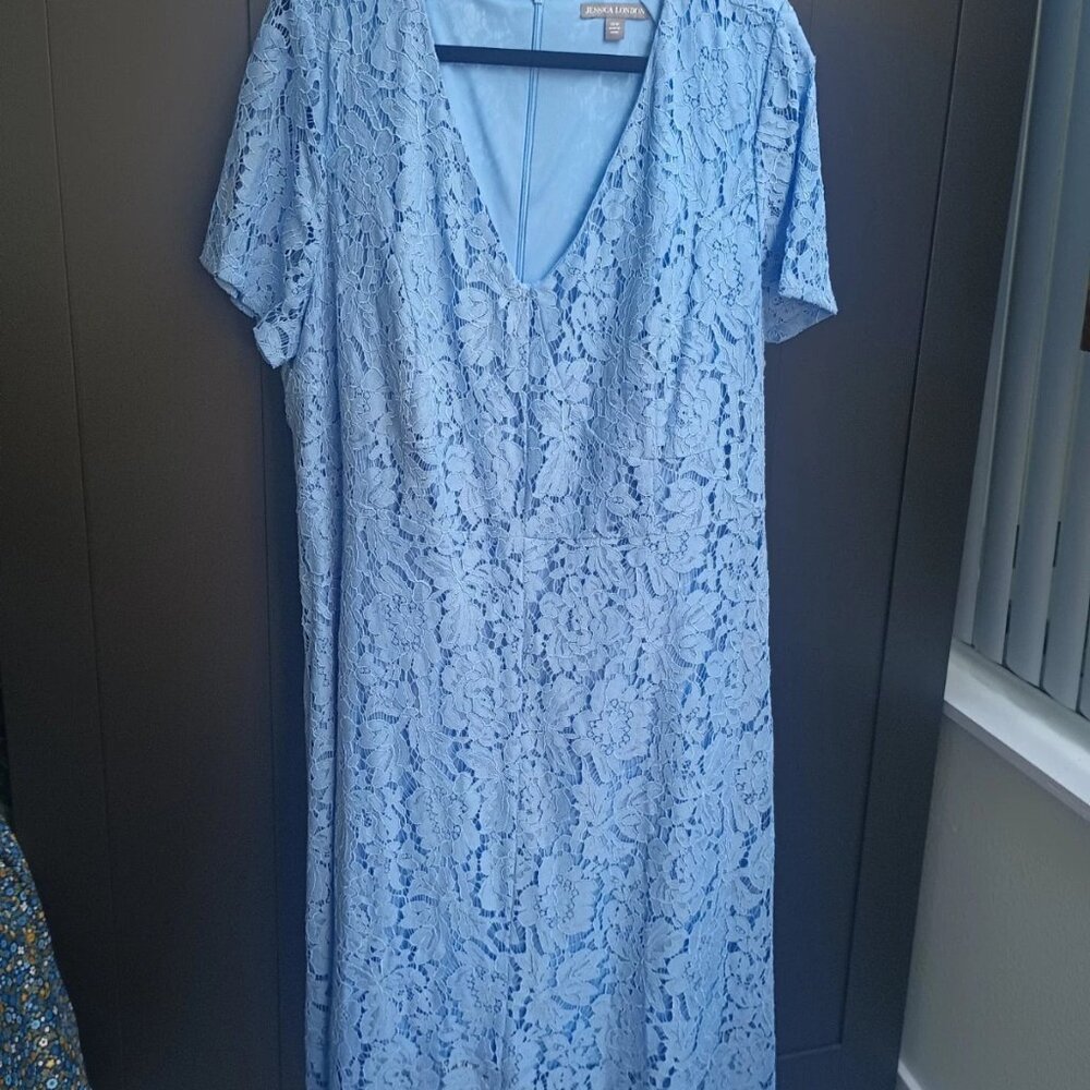 Jessica London Womens 24W Lace Handkerchief Dress Periwinkle French Blue 1x/2x